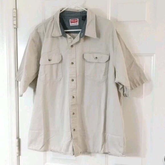 Wrangler Premium Quality Light Gray Twill 100% Cotton Short Sleeve Men's 2XL - Picture 1 of 5